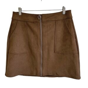 maurices Brown Faux Suede Mini Skirt Full Zip Front‎ Pockets Size 10
